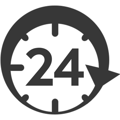 a clock icon with the number 24 appearing in the center