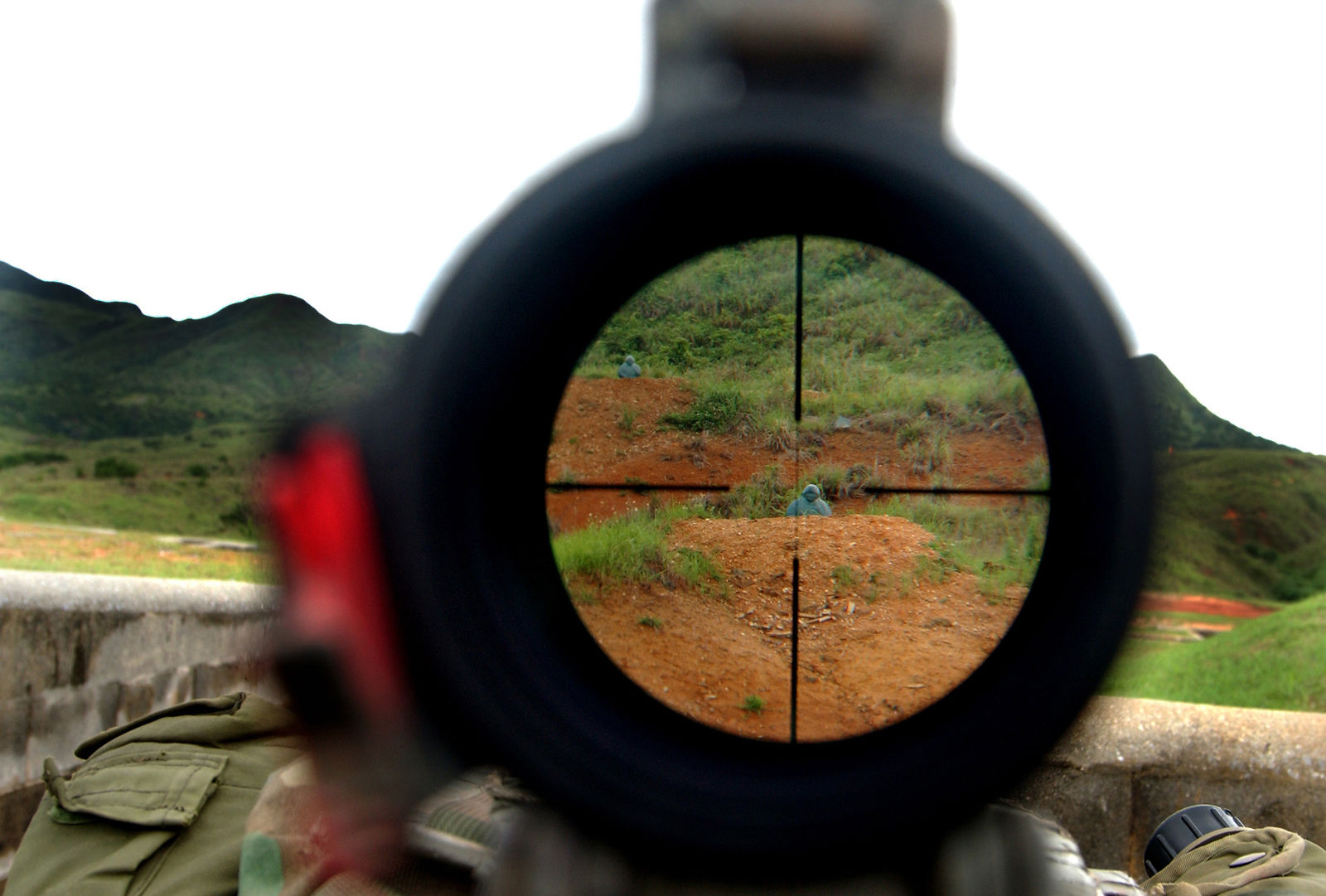 looking through the scope with soldier target on sight